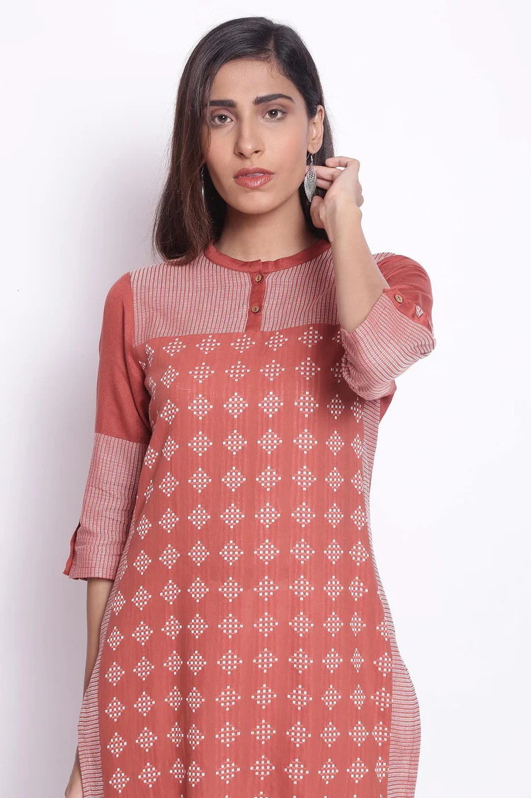 Orange Geometric Print Straight Kurta