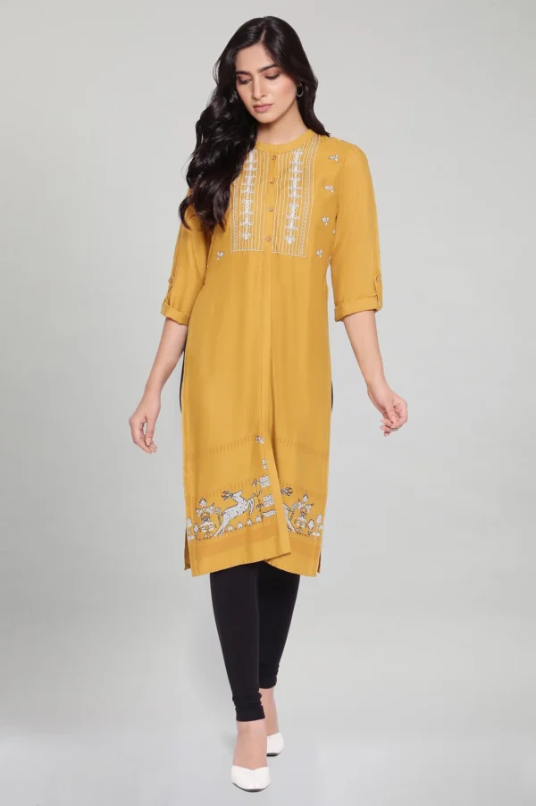 Mustard Yellow Staright Printed Kurta