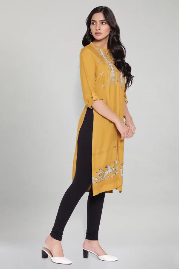 Mustard Yellow Staright Printed Kurta - Image 3