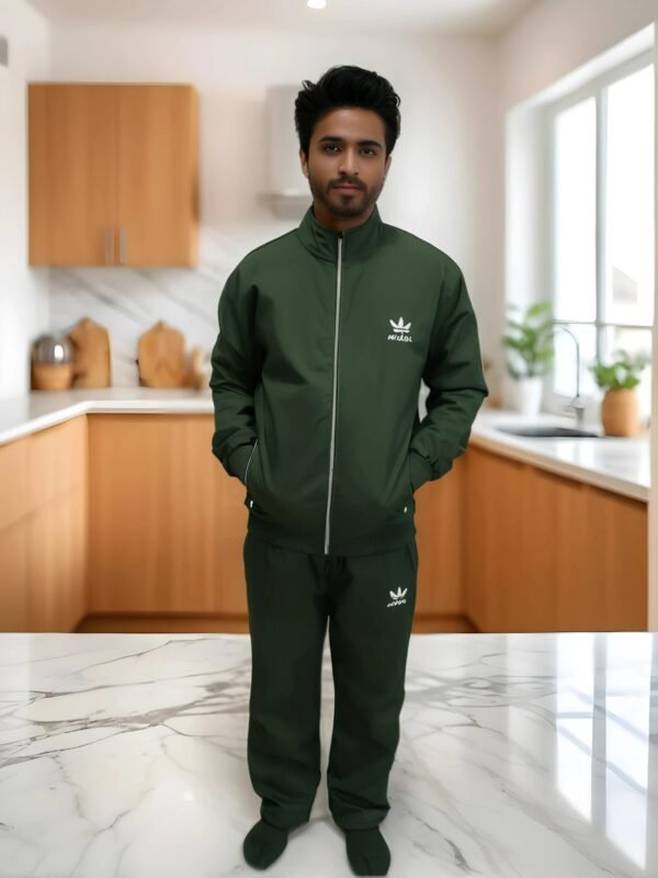 TW Winter Polyester Green Track Suit With Fleece Zipper for men and women - Image 5