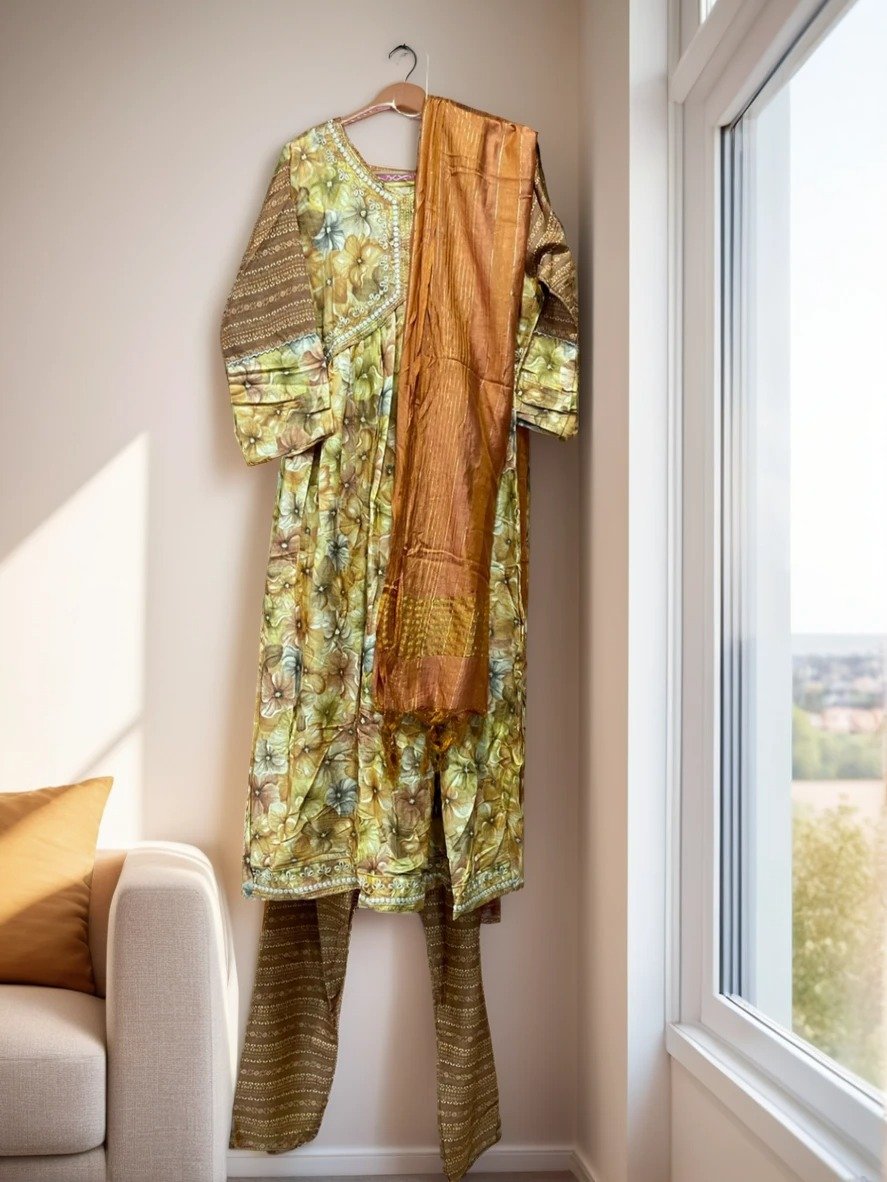 TW Women Viscose Rayon Kurta Pant Dupatta Set With Chikankary Work