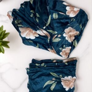 TW Flower Printed Multicolour Cotton Double Blanket With Pillow Cover