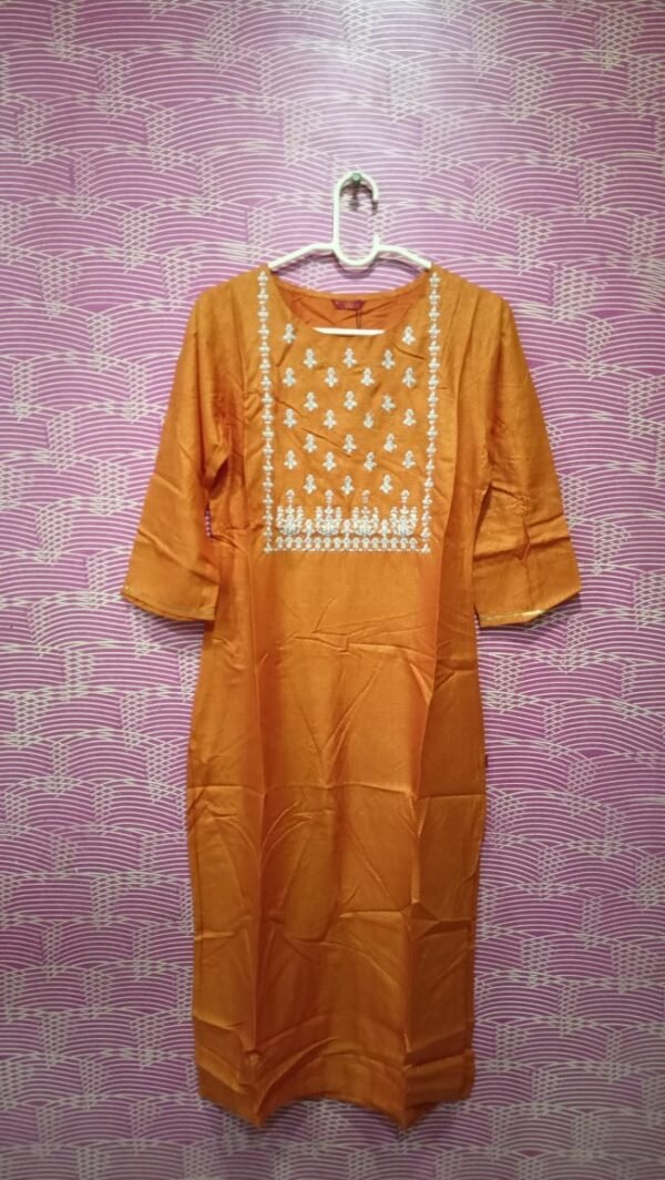 Orange Embroidered Straight Kurta