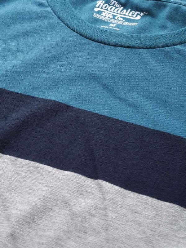 Roadster Men Blue & White Striped Round Neck T-shirt - Image 2