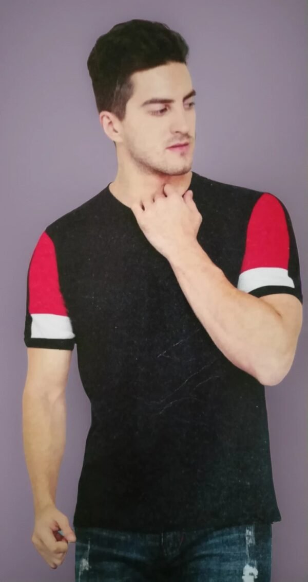 Pinaken Self Design Navy & Red T-shirt For Men