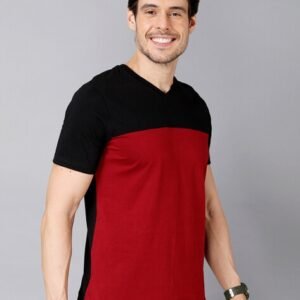 Pinaken Self Design Black & Maroon T-shirt For Men