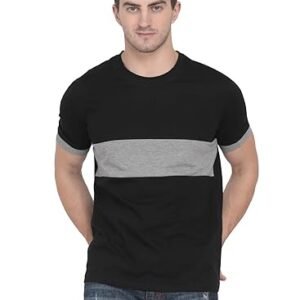 Pinaken Men Solid Round Neck Cotton Blend Black, Grey T-Shirt