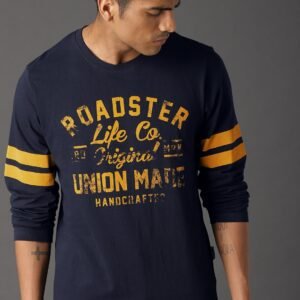 Roadster  Men Typography Round Neck Pure Cotton Black T-Shirt