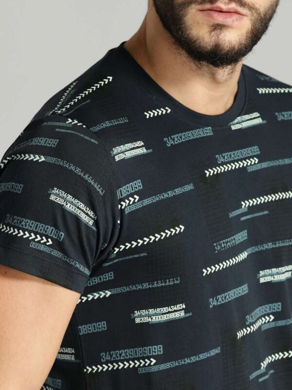 Roadster Men Navy Blue All-Over-Printed Round Neck Pure Cotton T-shirt - Image 2