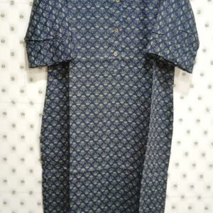 KW Dark Blue Printed Round Neck Straight Kurta