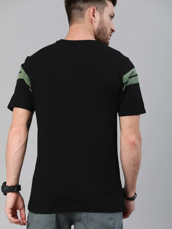 Roadster Men Striped Round Neck Pure Cotton Black T-Shirt - Image 2