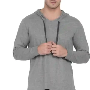 Pinaken Men Solid Hooded Neck Pure Cotton Grey T-Shirt