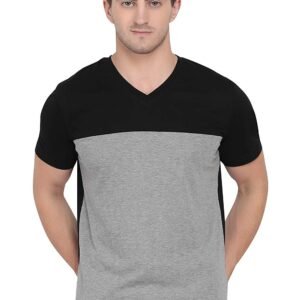 Plain Men Black Cotton V Neck T Shirt, V-neck Collar
