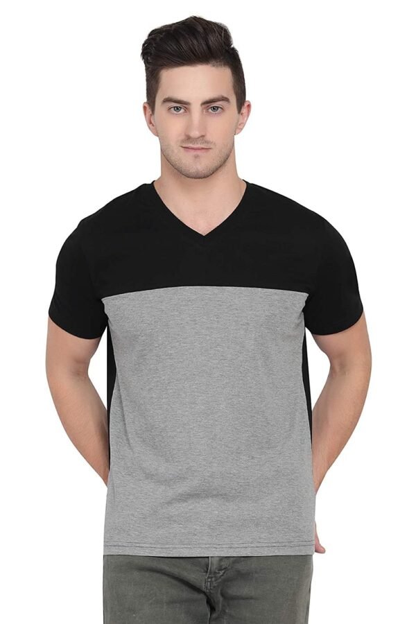 Plain Men Black Cotton V Neck T Shirt, V-neck Collar