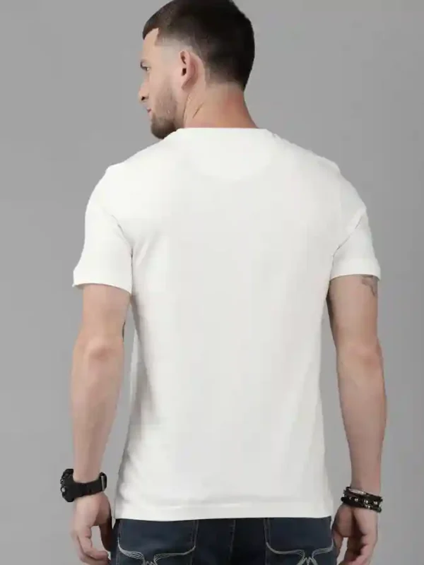 Roadster  Men Striped Round Neck Pure Cotton White T-Shirt - Image 2