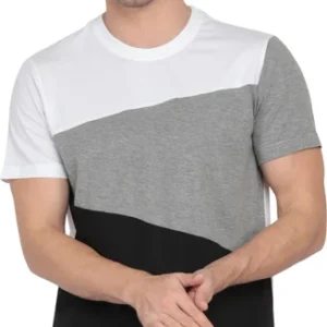 Pinaken Diagonal Colour Block Round Neck T-Shirt