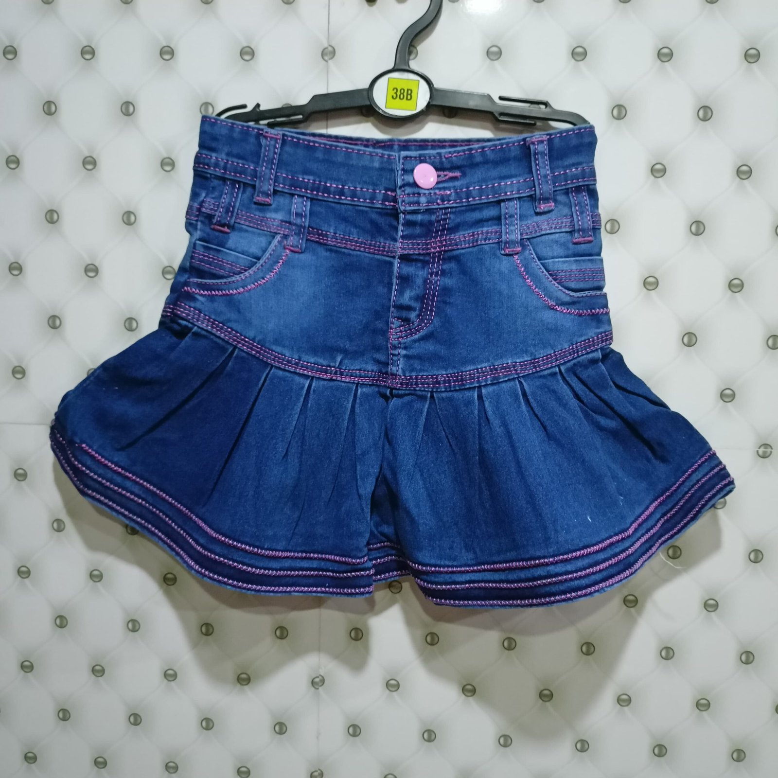 TW Girls Self Design Pleated Denim Skirt