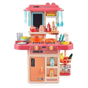Kitchen Set for Kids Girls Big Cooking Set Light and Sound Pretend Play Toy Battery Operated with Accessories, acrylonitrile butadiene styrene, Pink