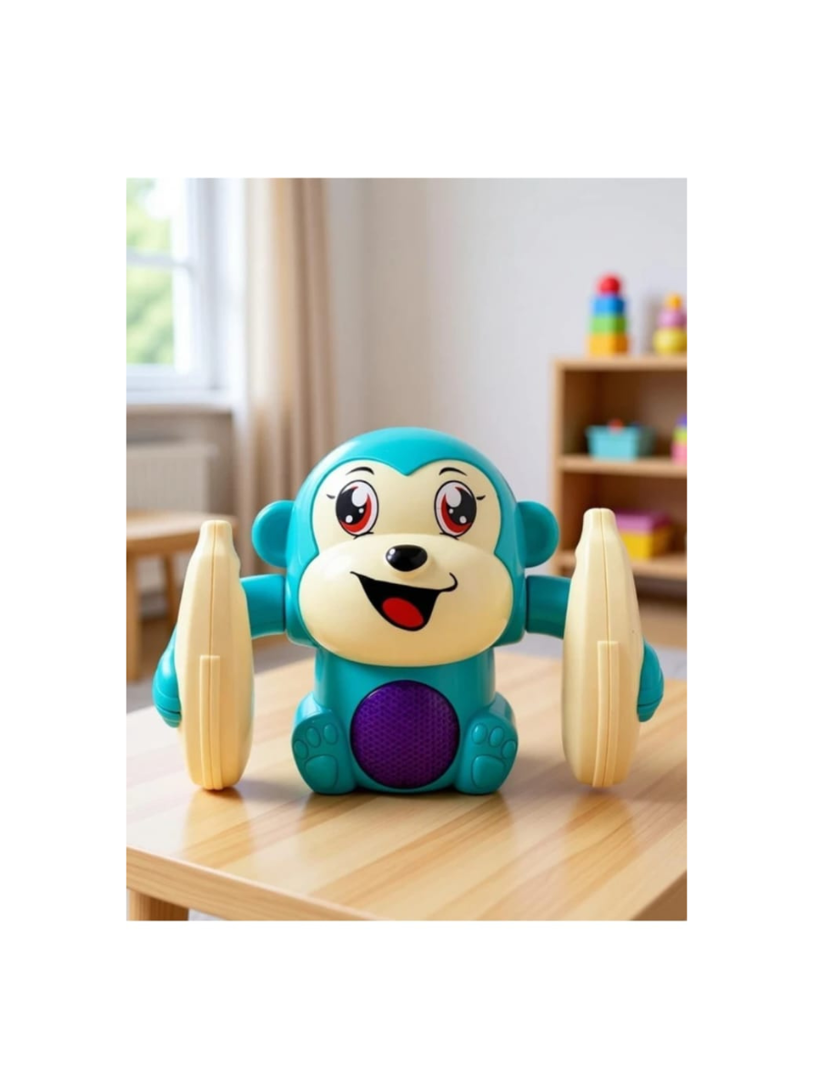 Dancing Monkey Musical Toy for Kids Baby Spinning Rolling Doll Tumble Toy with Voice Control Musical Light and Sound Effects with Sensor - ISI Mark - Multicolor - Image 2