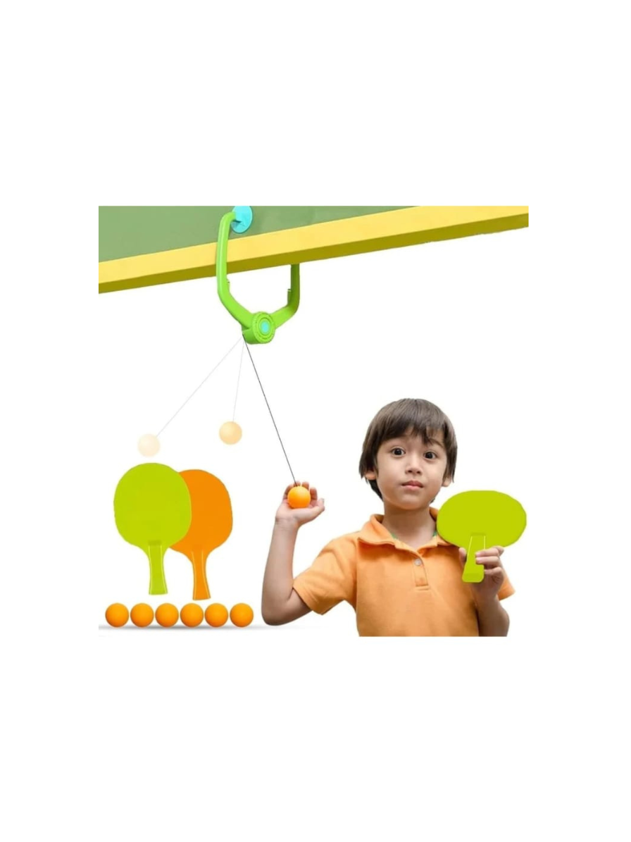 Toy Imagine Fun Indoor Table Tennis Trainer Kit – 2 Rackets, 6 Practice Balls, Adjustable Height, and Adhesive Hook for Easy Play