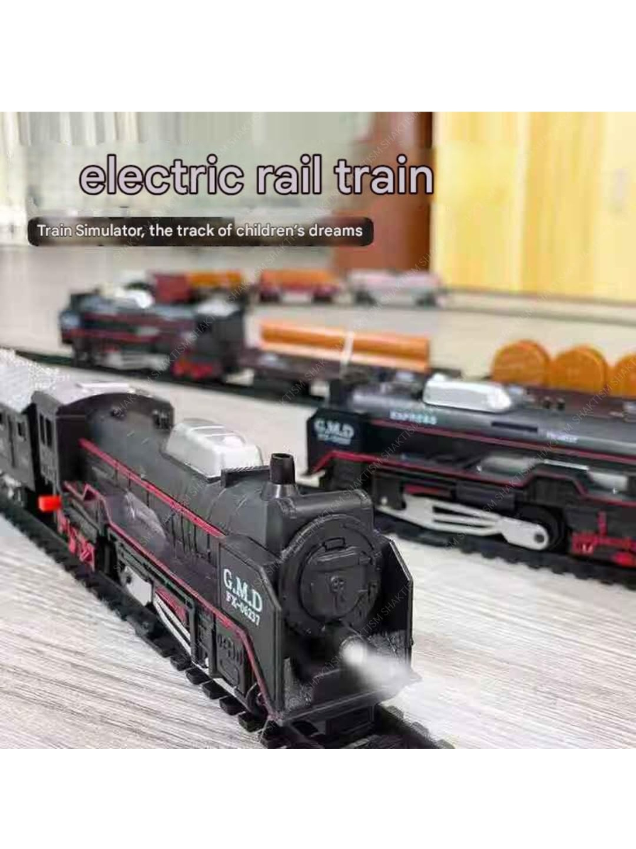 Toys Small Rail King Train Set (3+ Years) with C-Type Charger - Rechargeable Battery Operated Steam Engine, Coal, Passenger, and 10 Round Track- with Smoke, Light & Music Train for Kids