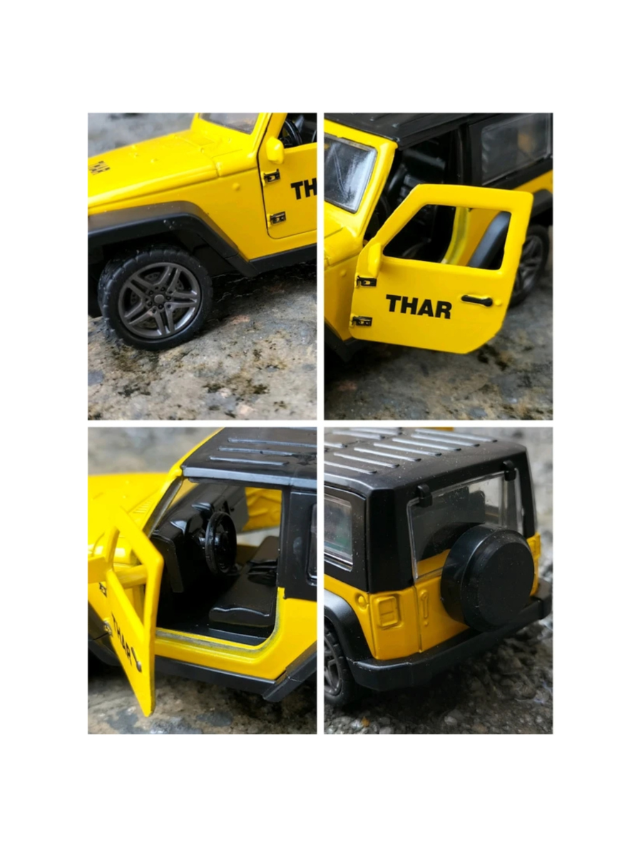 Thar 1:32 Scale DieCast Metal Pull Back Action Openable Doors 4x4 Thar Premium Car Toy with Lights and Music for Kids,Gift 2+yrs Girls & Boys (Yellow) - Image 4