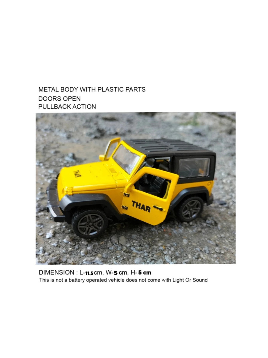 Thar 1:32 Scale DieCast Metal Pull Back Action Openable Doors 4x4 Thar Premium Car Toy with Lights and Music for Kids,Gift 2+yrs Girls & Boys (Yellow) - Image 3