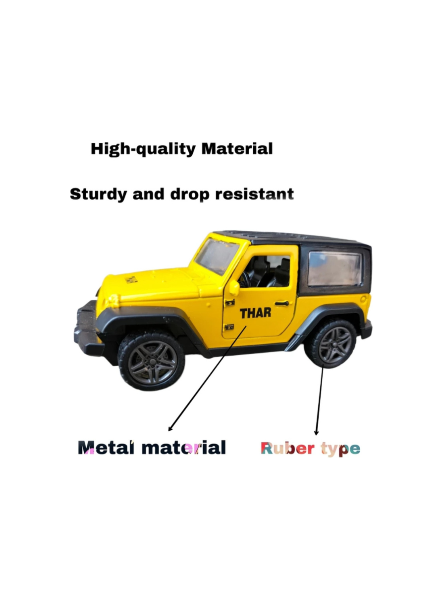 Thar 1:32 Scale DieCast Metal Pull Back Action Openable Doors 4x4 Thar Premium Car Toy with Lights and Music for Kids,Gift 2+yrs Girls & Boys (Yellow) - Image 2