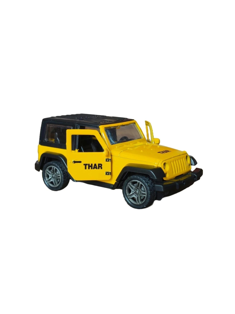 Thar 1:32 Scale DieCast Metal Pull Back Action Openable Doors 4x4 Thar Premium Car Toy with Lights and Music for Kids,Gift 2+yrs Girls & Boys (Yellow)