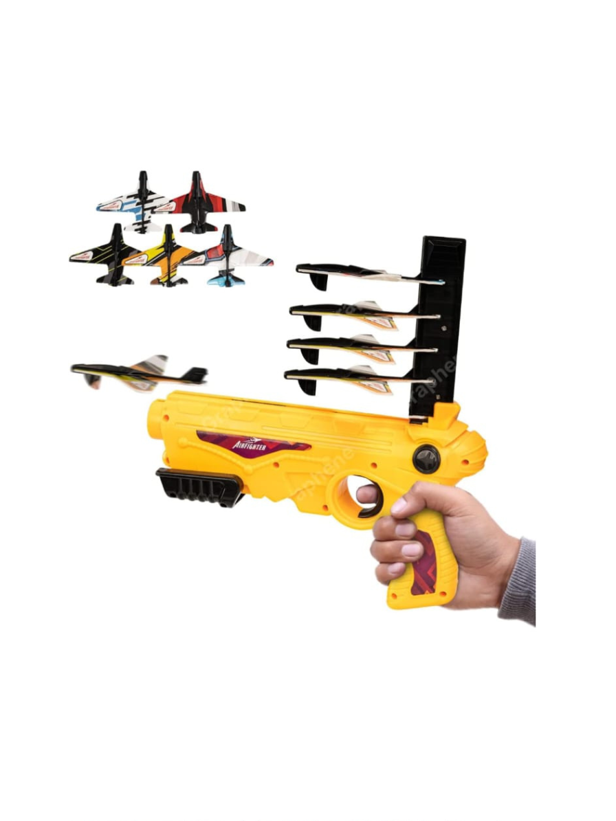 Graphene Airplane Launcher Gun Flying Aeroplanes Toys for Boys Safe & Fun Shooting Guns for Kids 4 Paper Foam Gliders Air Battle Pistol Toy Gun Catapult Aircraft Ideal for Kids