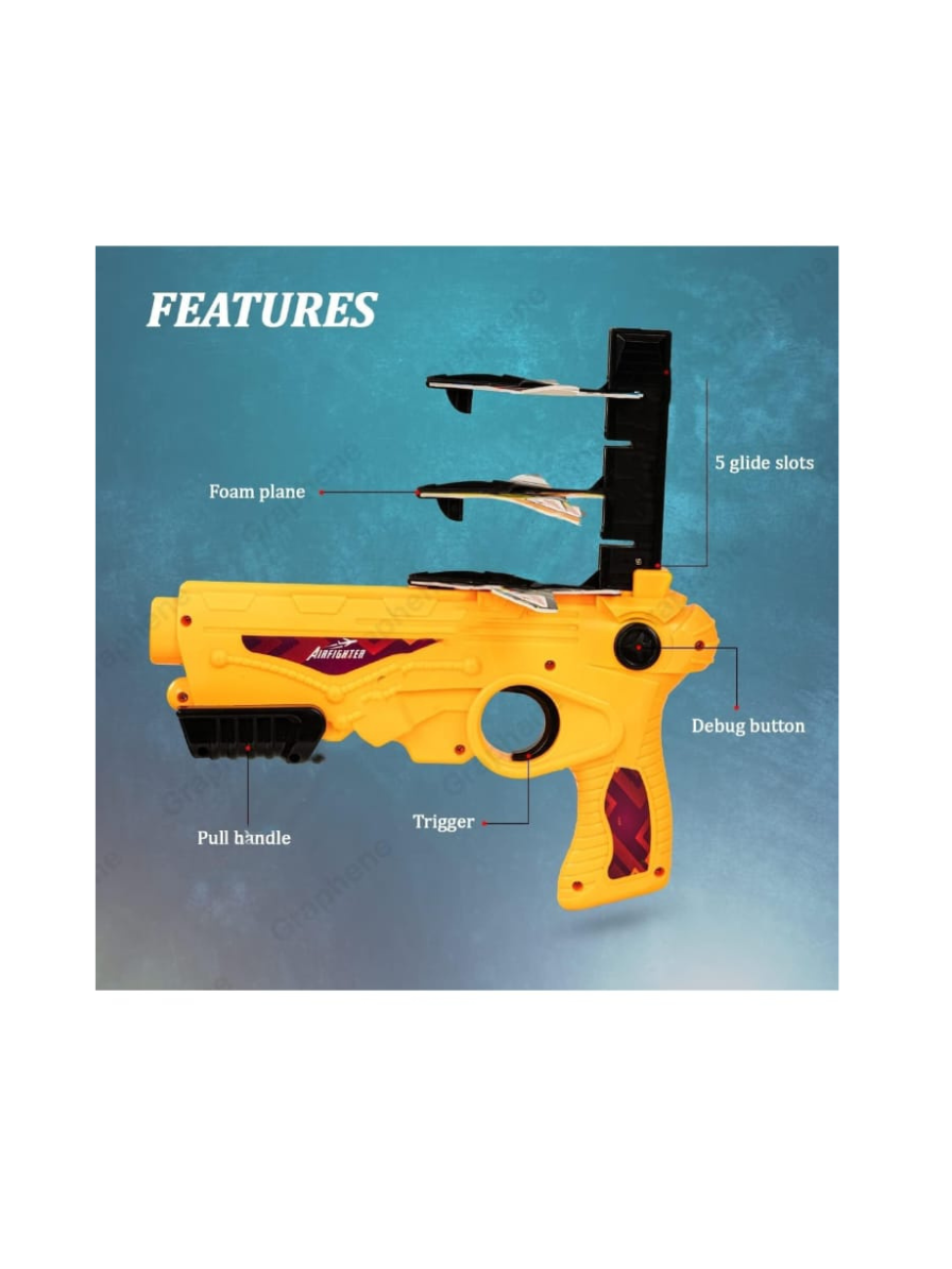 Graphene Airplane Launcher Gun Flying Aeroplanes Toys for Boys Safe & Fun Shooting Guns for Kids 4 Paper Foam Gliders Air Battle Pistol Toy Gun Catapult Aircraft Ideal for Kids - Image 4