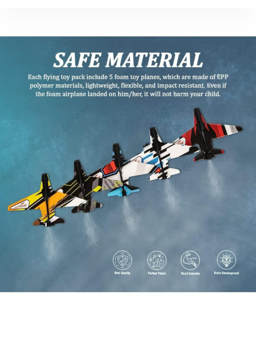Graphene Airplane Launcher Gun Flying Aeroplanes Toys for Boys Safe & Fun Shooting Guns for Kids 4 Paper Foam Gliders Air Battle Pistol Toy Gun Catapult Aircraft Ideal for Kids - Image 3
