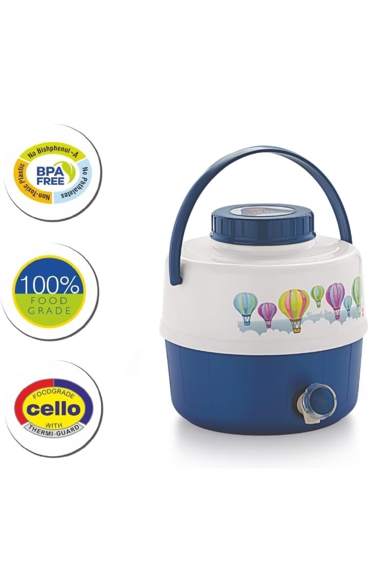 Cello Travel Star Pastic Insulated Water Jug | Inner Stainless Steel Jug | Hot & Cold | Easy to Carry | 5 litres, White & Blue - Image 2