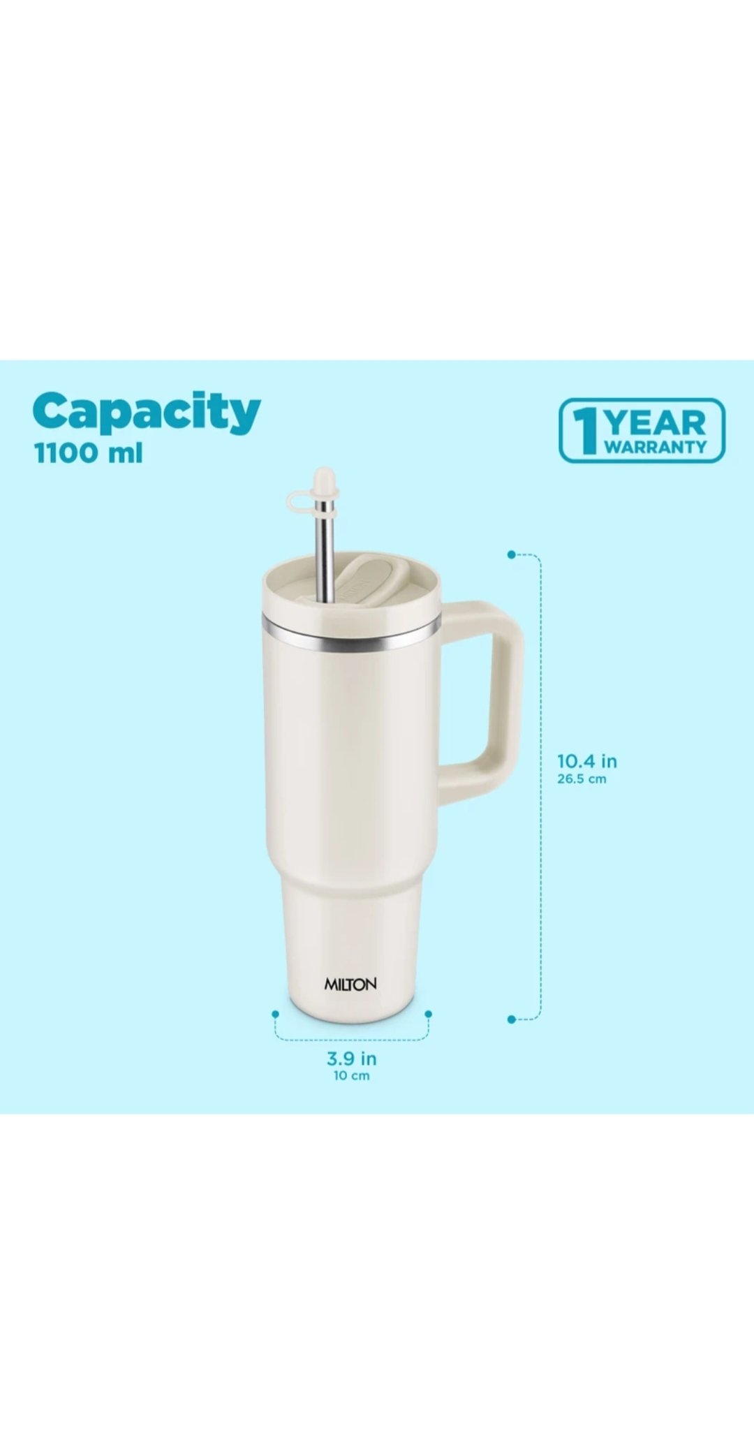 MILTON Malmo 1000 Thermosteel Double Wall Vacuum Insulated Stainless Steel Water Tumbler with Handle 1000ml,Travel Mug with Straw,Silicon Cap,Cleaning Brush,Hot & Cold Beverage Flask - Image 6