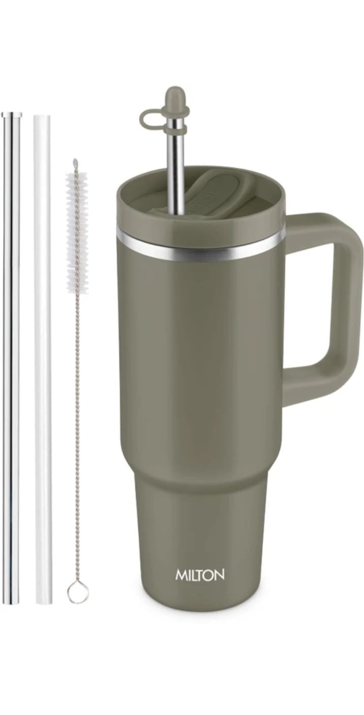 MILTON Malmo 1000 Thermosteel Double Wall Vacuum Insulated Stainless Steel Water Tumbler with Handle 1000ml,Travel Mug with Straw,Silicon Cap,Cleaning Brush,Hot & Cold Beverage Flask - Image 5