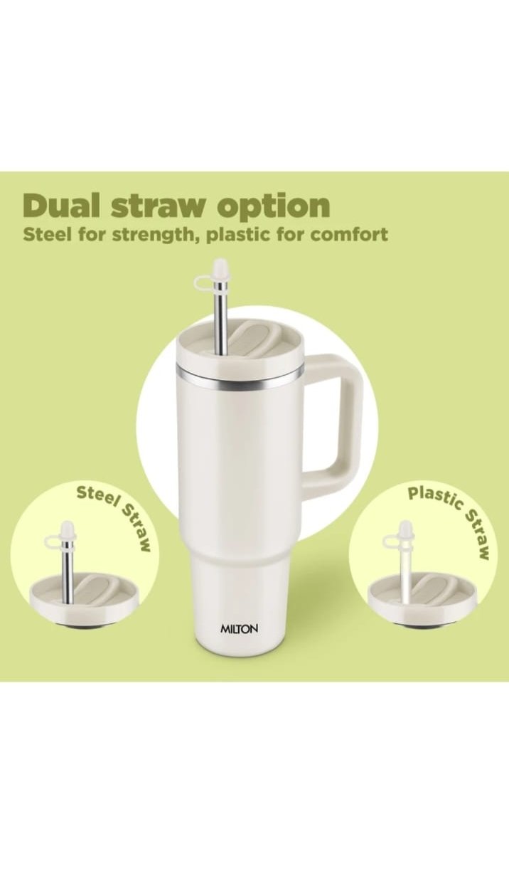 MILTON Malmo 1000 Thermosteel Double Wall Vacuum Insulated Stainless Steel Water Tumbler with Handle 1000ml,Travel Mug with Straw,Silicon Cap,Cleaning Brush,Hot & Cold Beverage Flask - Image 8