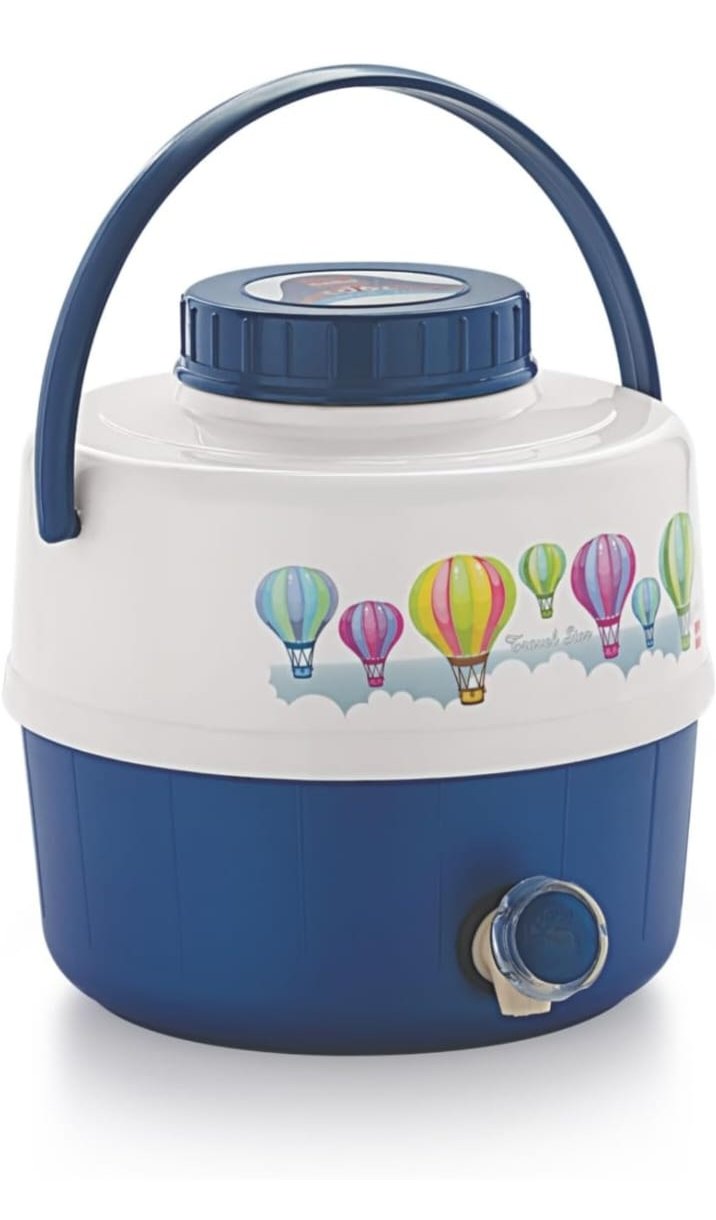 Cello Travel Star Pastic Insulated Water Jug | Inner Stainless Steel Jug | Hot & Cold | Easy to Carry | 5 litres, White & Blue