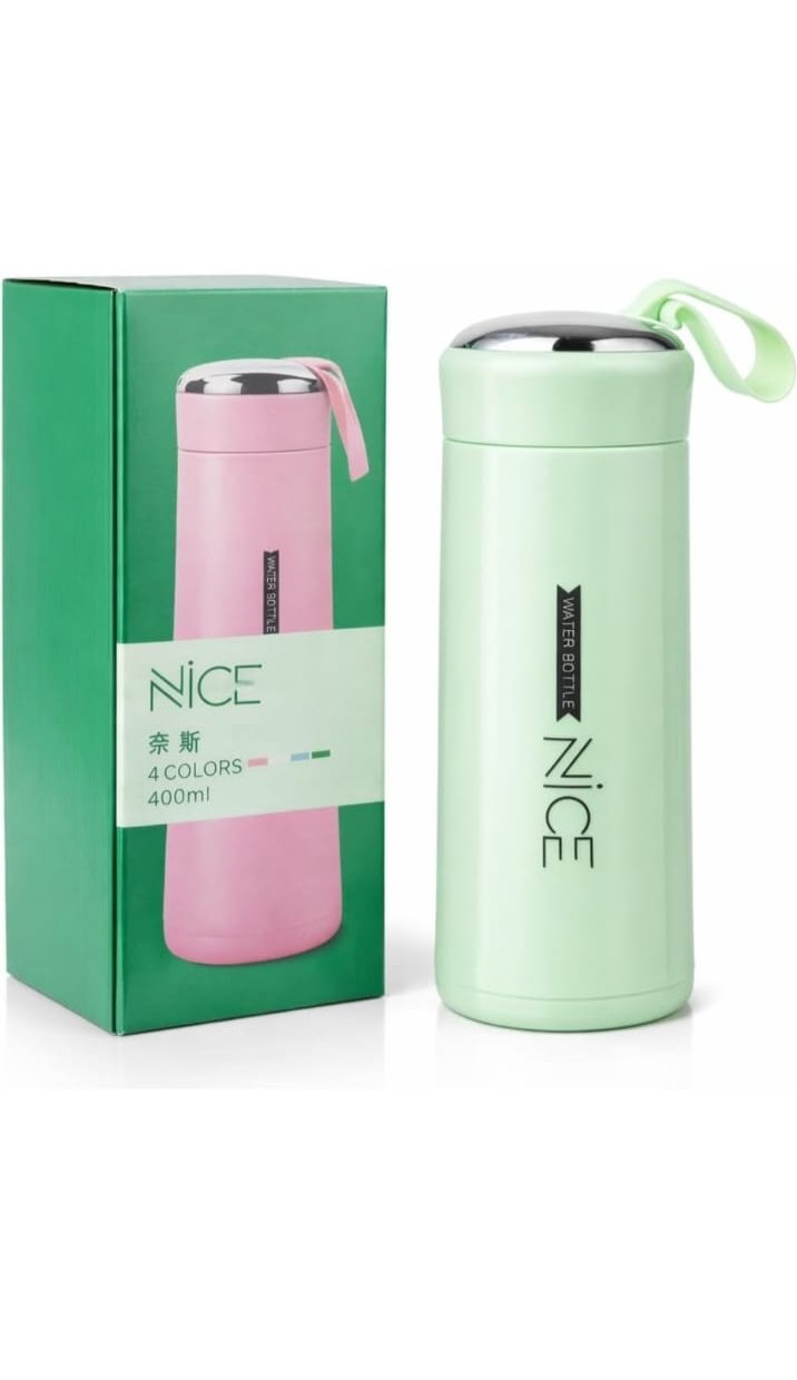 Nice Premium Glass Water Bottle 400ml | Leakproof Drinking Bottle | BPA Free Small Cute Bottle for College Office, Gym & Travel | Ultra-Lightweight & Easy to Carry (Multicolor)Pack of 2